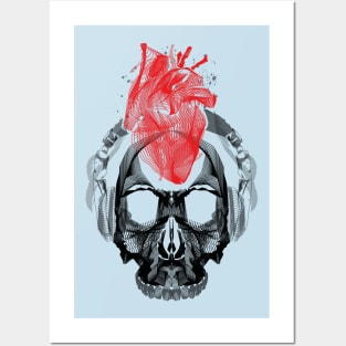 Abstract Music Skull and Heart Posters and Art